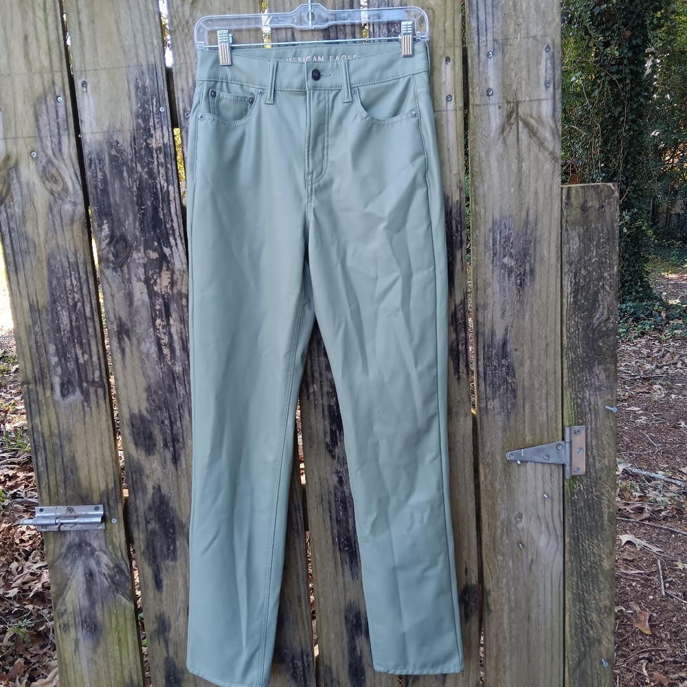 AMERICAN EAGLE Stretch 5 Pocket Faux Leather High Rise Straight Pants 0